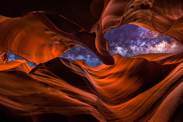 A composite depicting the Milky Way above Antelope Canyon Arizona  Photographed by Yoni De Mulder