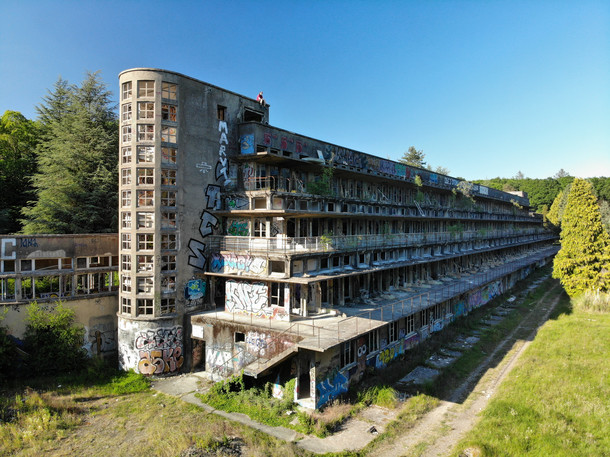 An abandoned tuberculosis sanatorium built in the s and located km North West of Paris France Shot with a DJI Mavic Air drone 