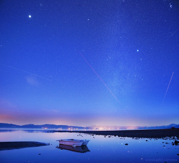 Brilliant winter stars and a boat named Hercules on the North Shore of Lake Tahoe last night  x-post from rskyporn