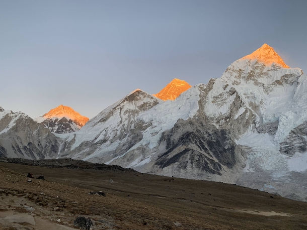 Everest Nuptse and Changtse at sunset catching the final rays of sun last November 
