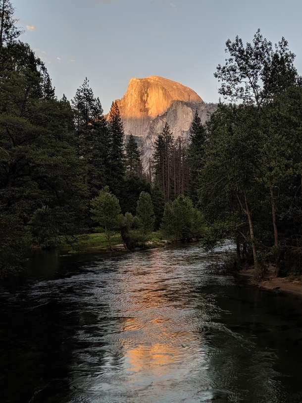 Half Dome  drenched in the evening sunlight 