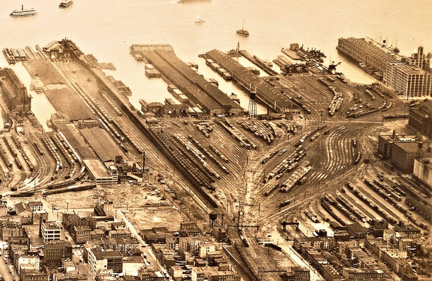 Pennsylvania Railroad Harsimus freight yards in Jersey City in the early s 