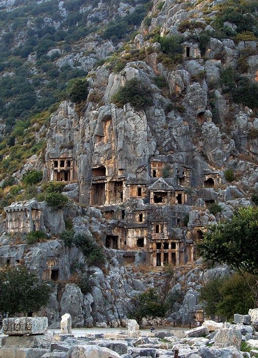 Rock-cut tombs in Myra an ancient town in Lycia Turkey 