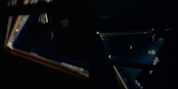 Simultaneous view of Earth and Moon from the Apollo  spacecraft windows 