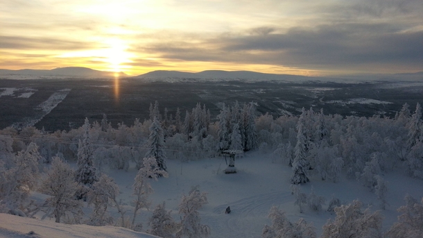 The sun sets over a remote Swedish ski resort 