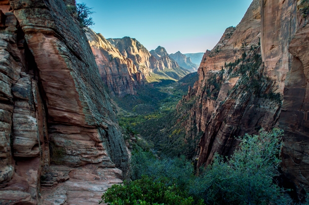 Zion National Park from half way up the Angels Landing trail 