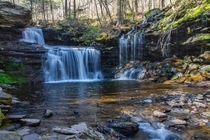  A cascading waterfall in Ricketts Glen State Park PA