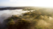  Drone Shot of Autumnal Morning Mist Over Eastern CT
