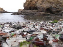 A Beach in Mendocino California That used to be used as a Trash Dump The only thing left is the broken weathered glass 