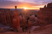 A beautiful sunrise at Thors Hammer in Bryce Canyon National Park Utah 