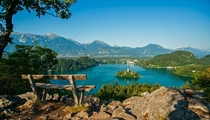 A bench with the most spectacular view of Lake Bled Slovenia 