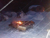 A campfire in the snow