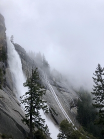 A chilly misty day at Nevada Falls in Yosemite Valley California 
