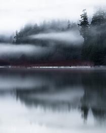 A classic moody forest reflection in North Cascades National Park 
