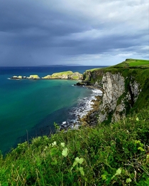 A cliffside overlooking the Atlantic in Ballintoy Northern Ireland 