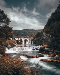 A closer look at the main waterfall at Strbacki buk on boarder of Bosnia and Croatia 
