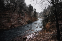 A cold winter day on Cedar Creek at Petit Jean State Park in Arkansas 