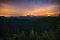 A collection of meteors from the Perseid Meteor Shower over the Mt Hood Wilderness 