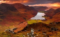 A colourful sunset on Buttermere Valley in the English Lake District  photo by Steve Thompson