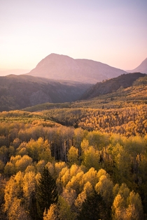 A fall scene that will be imprinted in my mind for years to come While devastating smoke from the CA wildfires does create a beautiful haze for sunset during the right conditions - CRESTED BUTTE CO 