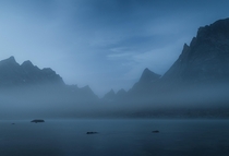 A foggy morning in the wilderness of Greenland 