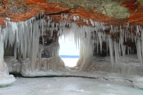 A frozen sea arch on Lake Superior Apostle Islands National Lakeshore Wisconsin 