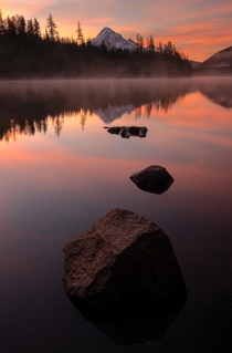 A gorgeous misty sunrise at Lost Lake in Oregon Nature can be chaotic but sometimes it all lines up 