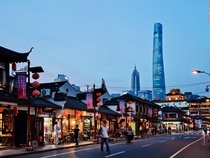 A great juxtaposition of traditional and modern architectural styles in Shanghai China
