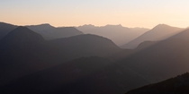 A hazy layer filled sunset in the Cascades WA 