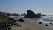 A hazy morning among the standing rocks along the Oregon coast  x