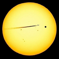 A jet caught in front of the Sun during the transit of Venus the black dot on the right side of the solar disk The last Venus transit was in  amp the next pair of events will take place in  amp 