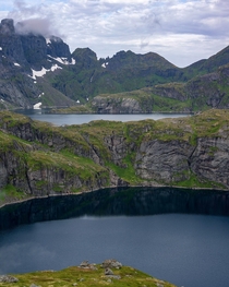 A lake above a lake Lofoten Norway 