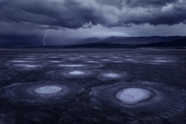 A lightning storm over Death Valley California  photo by Miles Morgan