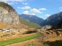 A low-altitude Tibetan village near the Yangtze River on the border of Yunnan and Sichuan 