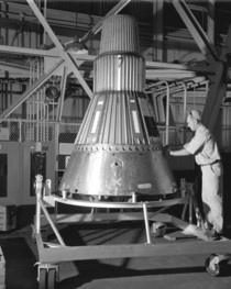 A Mercury space capsule being constructed in Lewis Hangar near Cleveland Ohio 