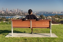 A park bench overlooking Sydney Australia 