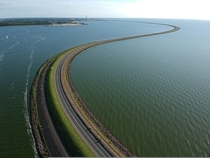 A partial view of the km long Houtribdijk dam in the Netherlands Again leave it to the Dutch