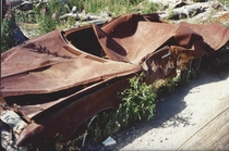 A  Pontiac Grand Prix pummeled and thrown by the lateral blast in  on Mt St Helens The owners parked it and walked about a mile to a cabin near Black Rock Mine and did not survive the blast