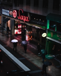 A rainy day outside of a cinema in central Stockholm Sweden
