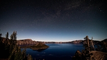 A shooting star over Crater Lake Oregon 