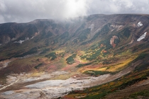 A small look into the Ohachidaira Caldera in Daisetsuzan National Park Japan before it got obscured by low clouds again 