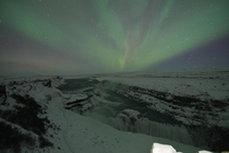 A special New Years surprise Northern Lights tonight over Gullfoss waterfall in Iceland 