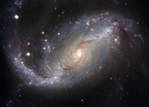 A spectacular view of the nearby barred spiral galaxy NGC  showing details in the galaxys star-forming clouds and dark bands of interstellar dust Hubble Space Telescope image 