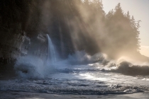 A storm from the night before created some giant waves That mixed with the rising sun makes for a very dramatic photo on the coast of Vancouver Island BC  IGJayKlassy