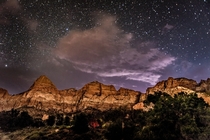 A thunderstorm blew in while camping at Watchman Campground Zion National Park Utah  Photo by Ric Berryman