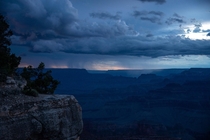 A thunderstorm rolling in over the Grand Canyon just before dark 