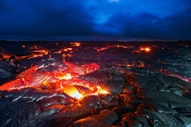 A truly hellish sight the lava fields of the Kilauea volcano Hawaii  photo by Wayne Pinkston x-post rHellscapePorn