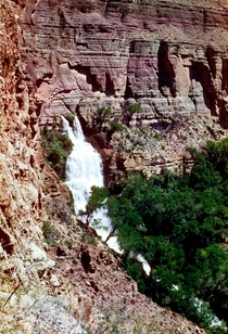 A vertical oasis Thunder River pouring from the Redwall Grand Canyon NP 