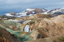 A waterfall in Landmannalaugar in the Highlands of Iceland  Photographed by Pascal PETIT