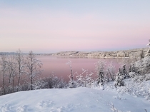A winter sunrise at Fraser Lake British Columbia Canada   x 